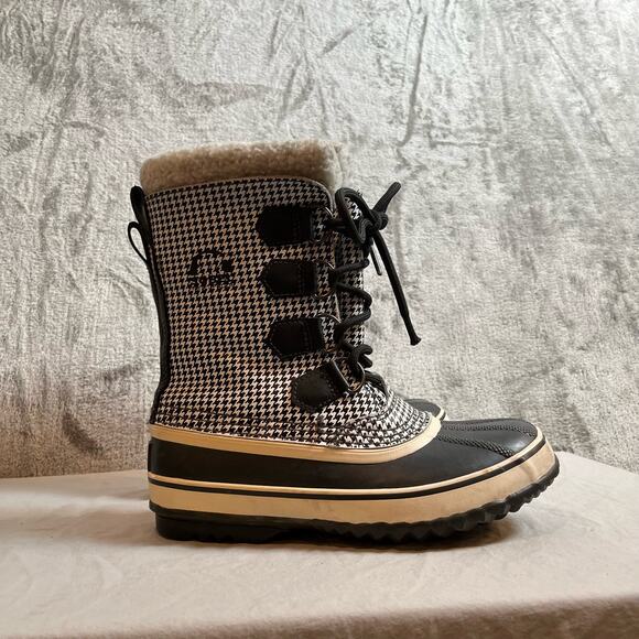 Sorel 1964 PAC Waterproof Women’s Black and White Houndstooth Winter Boot Size 5 - Picture 1 of 7
